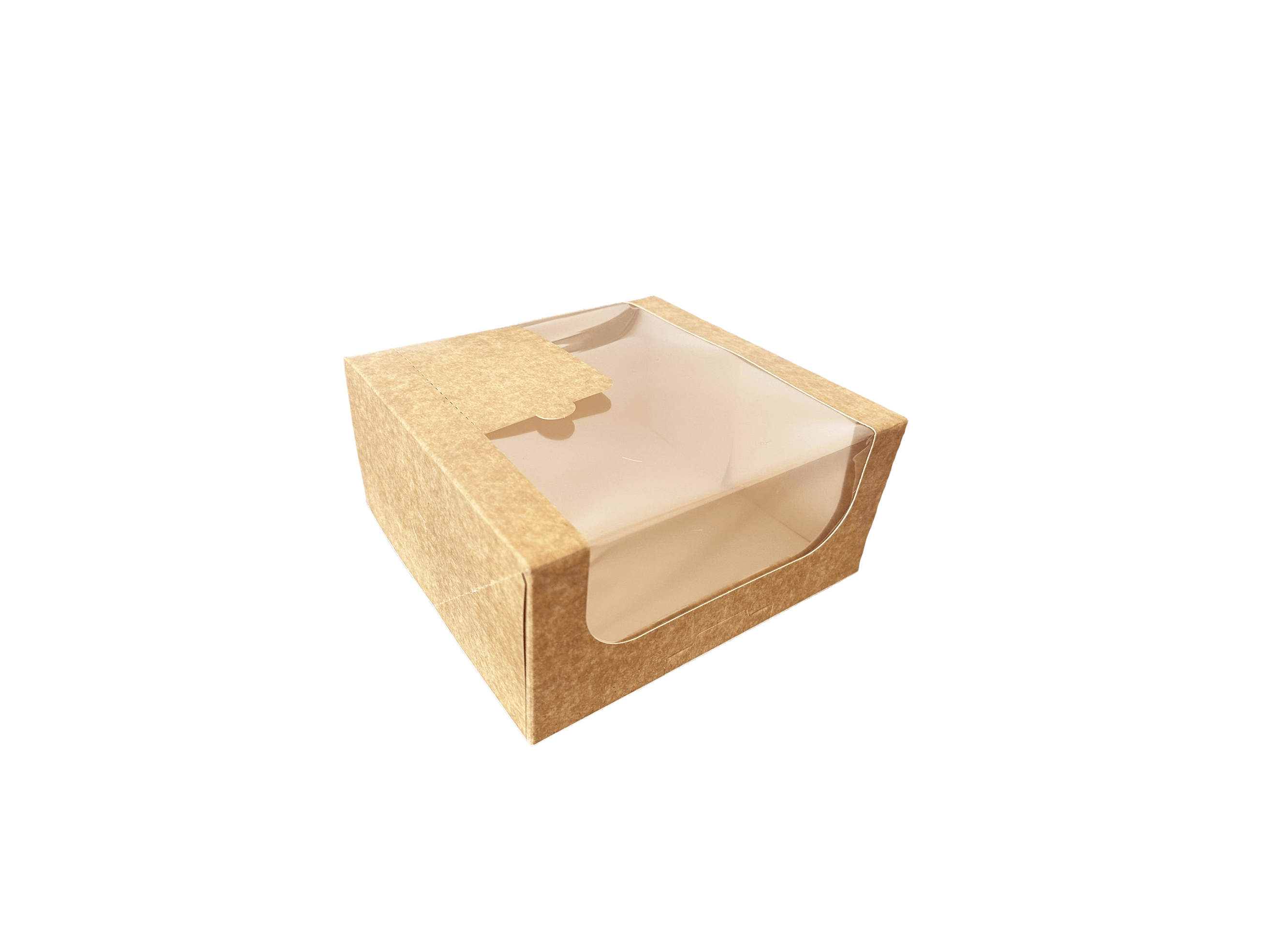 Cutii carton natur cu fereastra pentru prajituri 21 x 21 x H 10 cm, 50 buc/set